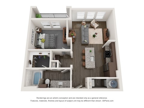 Floor plan for 1 bed, 1 bath, 705 sqft